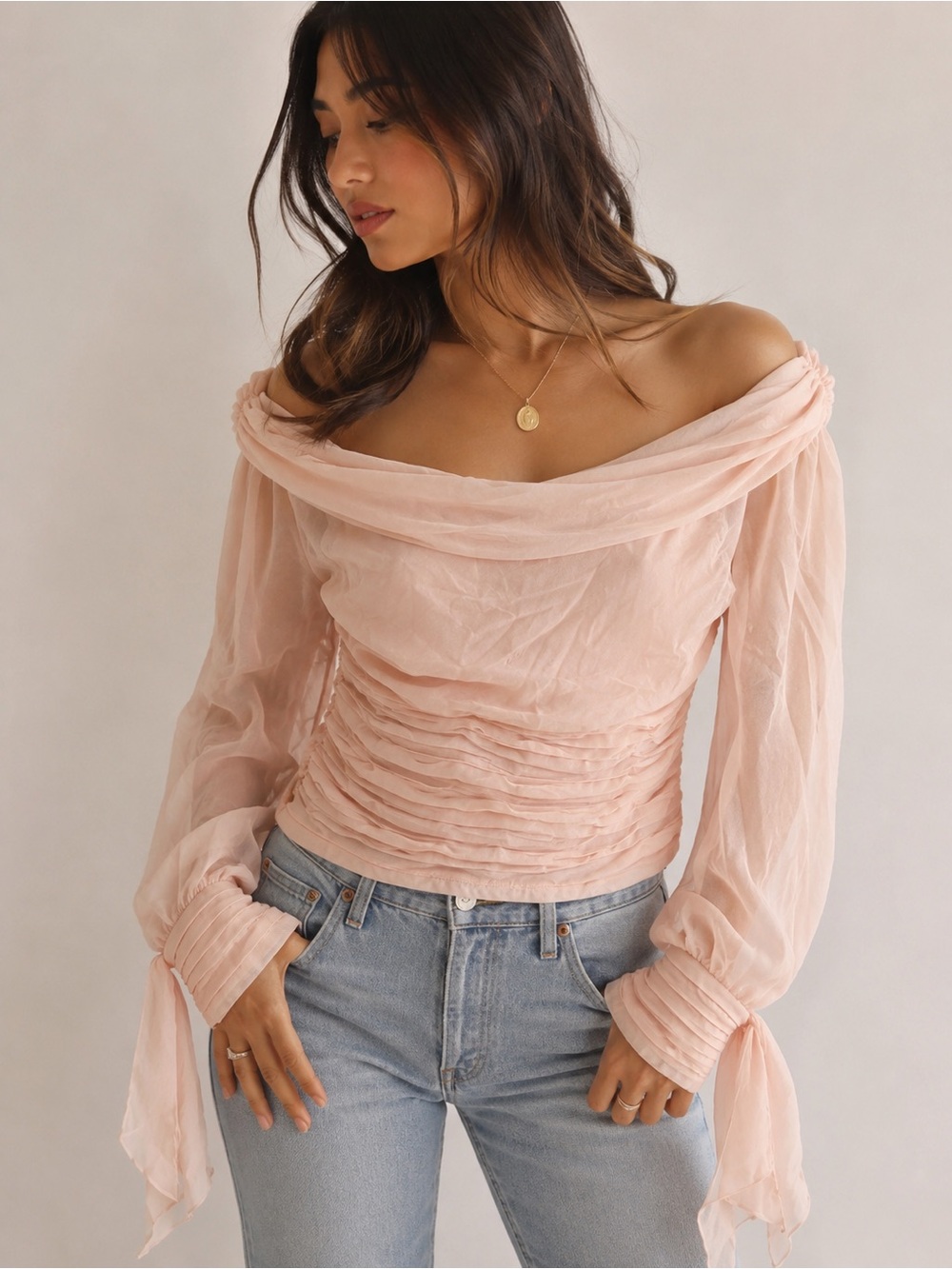 VINTAGE PATRICK CHRISTOPHER 100% Silk Off Shoulder Romantic Draped Blouse Top